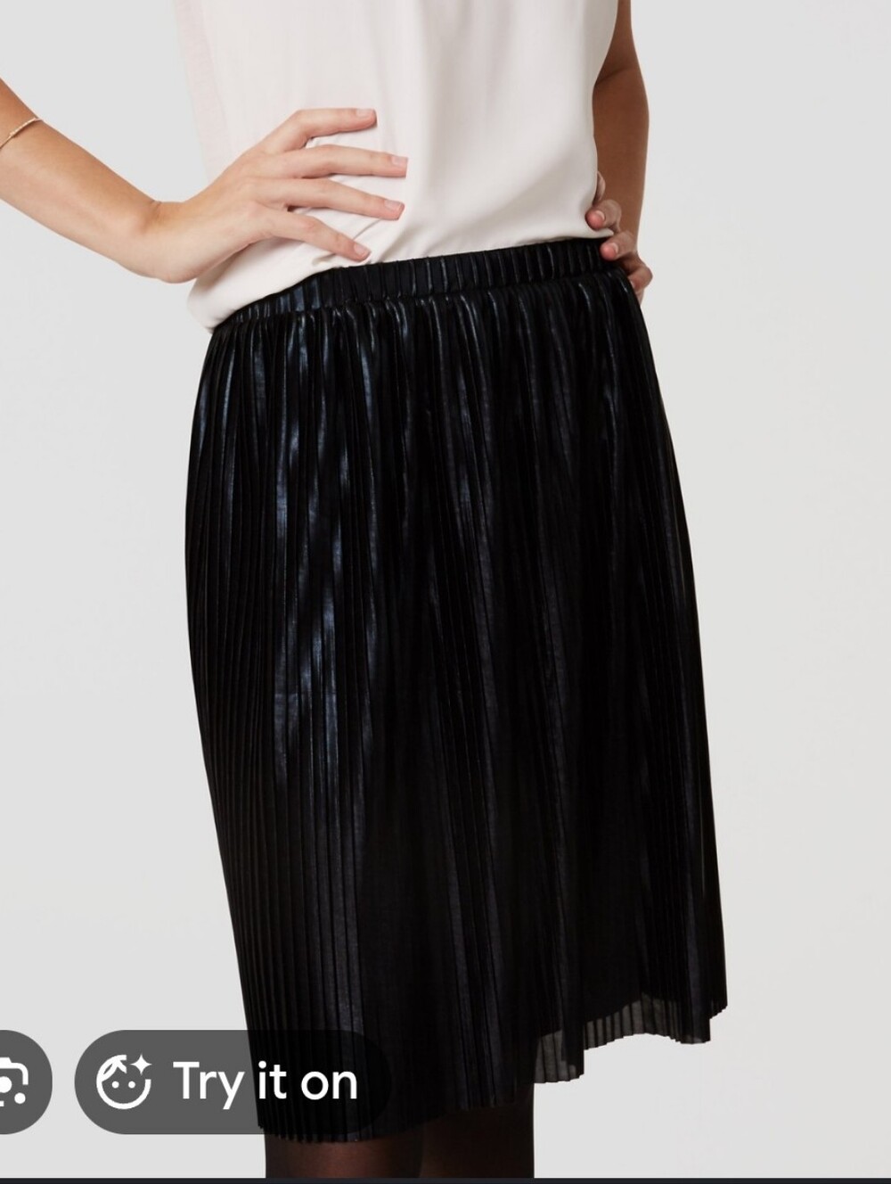 LOFT Pleated Black A-Line Leather Look Skirt